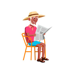 smiling elderly man reading newspaper outdoor cartoon vector. smiling elderly man reading newspaper outdoor character. isolated flat cartoon illustration