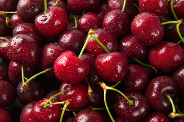 Close up of pile of ripe cherries background