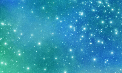 Space blue green shine background. Holiday banner. Celebrate party wallpaper.