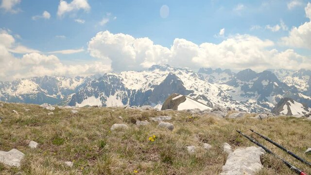 Clouds moving over mountain peaks