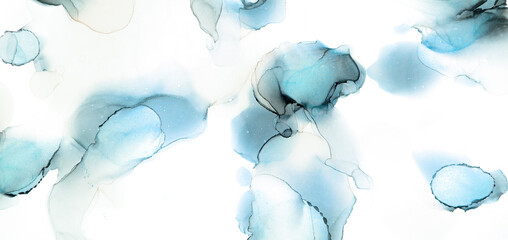 Blue Creative Mixed Fabrics Fluid Ripples. Bright Modern Water Picture Trend Illustration. Aqua Grunge Gouache Sprays Fluid