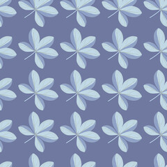 Bloom nature seamless pattern with blue colored doodle scheffler flowers ornament. Doodle backdrop.
