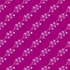 Nature diagonal berry elements seamless pattern in doodle style. Wild forest print. Pink-violet background.