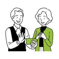 Illustration of a senior couple on a camera call, upper body.