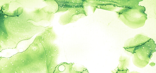 Light Dyed Fluid Oil Ink Fluid Colors. Green Textured Trendy Hand Drawn Acrylic Paint Mixed. Aquamarine Grunge Fluid Artwork Line