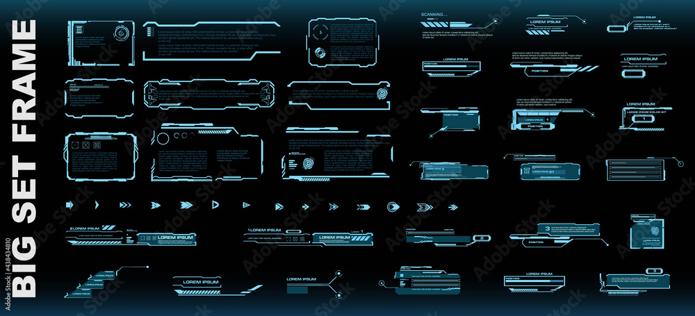 Poster big set frames or screens with information. transparent screens on black background in the style of 