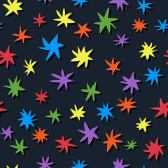 Fototapeta na wymiar We are the stars seamless pattern. Cute rainbow hand-drawn stars on navy blue background for fabric, textile print etc.