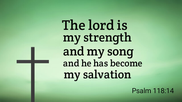 Christian faith. Inspirational and encouraging bible verse with jesus cross symbol on white and green color background
