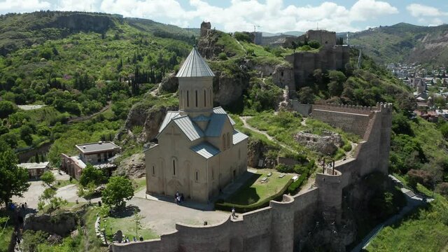 Narikala aerial shot by drone Georgia Tbilisi
