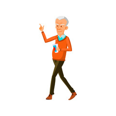 happy old man walking with soda drink cup in park cartoon vector. happy old man walking with soda drink cup in park character. isolated flat cartoon illustration