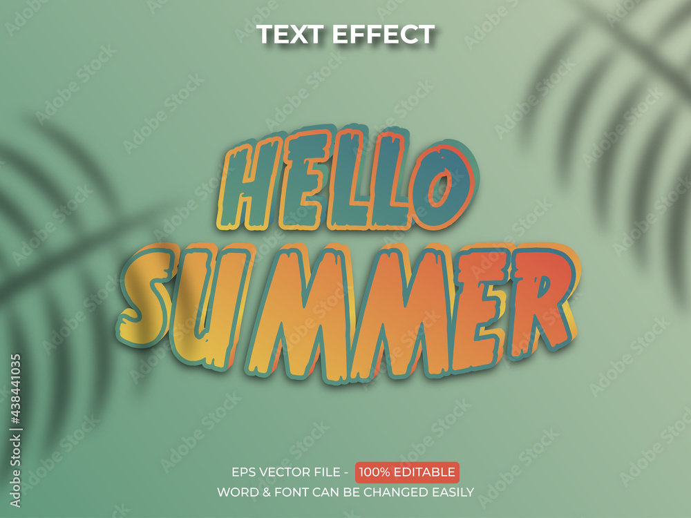 Poster hello summer text effect style - editable text effect vector illustration.
