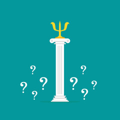 Antique pillar with golden letter Psi and questions. Therapy problems.