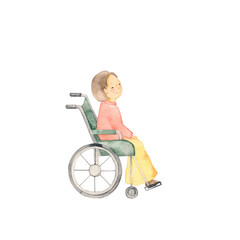 車椅子に座る笑顔の女性

