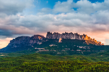 Sunset over the mountain of Montserrat.