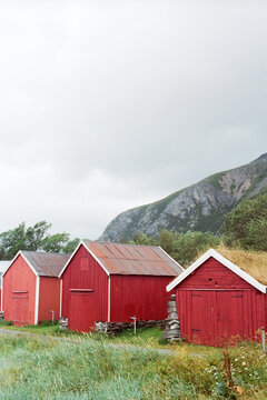 Red cabin in countryside