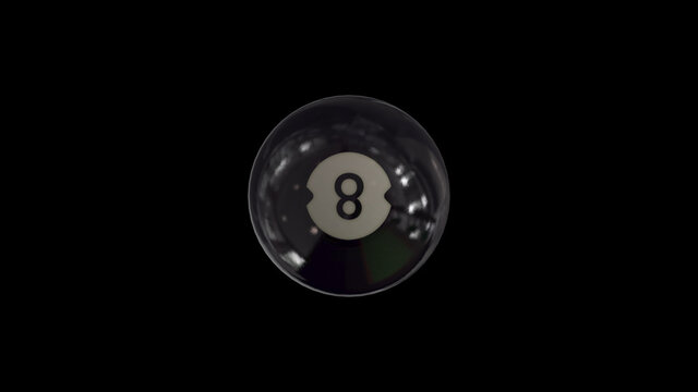 3d render Billiard Black ball number 8 is spinning in loop animation on a black background