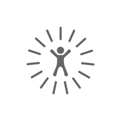 Silhouette of man with shining rays. New idea pictogram. Innovation icon.