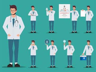 Doctor animation set flat vector design.