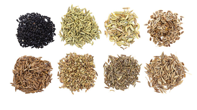 various cumin like fruits on white backgroud