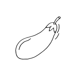 Eggplant. Vegetable. Healthy diet. Vitamins. Vegetarian food. Eco. Harvest from the garden. Doodle. Vector. Hand-drawn illustration. Silhouette. Black and white outline. Coloring.