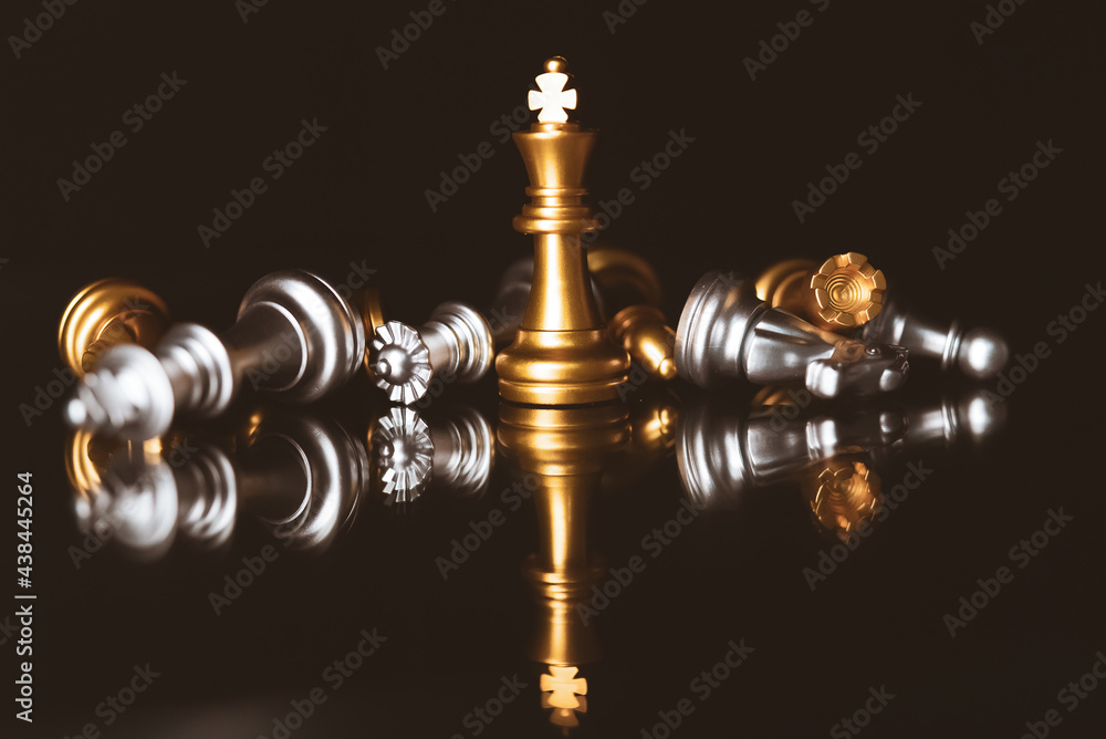 Poster closeup of chess characters on board games. to represent decision making in term of business strateg