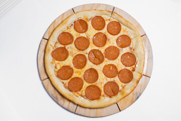 pizza top view on white table isolated homemade pizza