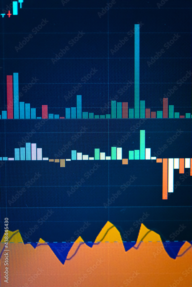 Poster fundamental and technical analysis as concept. candle stick graph chart of stock market trading to r