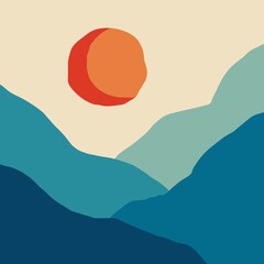 Trendy social media abstract landscape in modern, trendy colors in popular art style