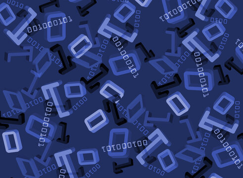 Binary code dark  blue background.
Illustration of 3d digits.Computer technology backdrop. 