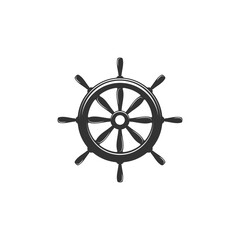 Nautical black helm isolated on white. Ship and boat steering wheel sign.