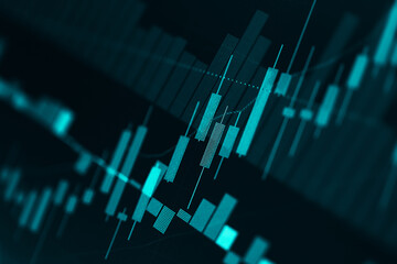 Fundamental and technical analysis as concept. Candle stick graph chart of stock market trading to represent about Bullish point, Bearish point and trend of digital price graph.