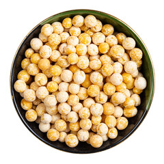 dried whole yellow peas in round bowl isolated