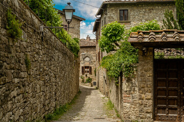 Montefioralle Firenze An alley of the ancient Tuscan village - obrazy, fototapety, plakaty