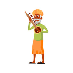 retirement indian man musician playing on sitar cartoon vector. retirement indian man musician playing on sitar character. isolated flat cartoon illustration