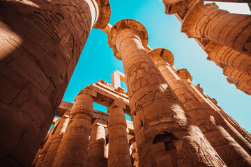 The columns with hieroglyphs in Karnak Temple, Luxor, Egypt