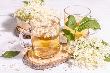 Elderberry flower tea. Refreshing summer drink, healthy lifestyle concept