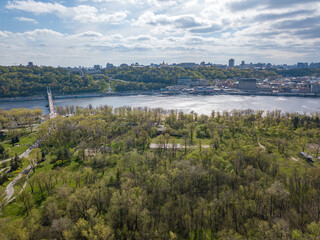 Forest in the city. Aerial drone view.