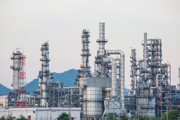 Fototapeta na wymiar Twilight scene of oil refinery plant and power plant of Petrochemistry
