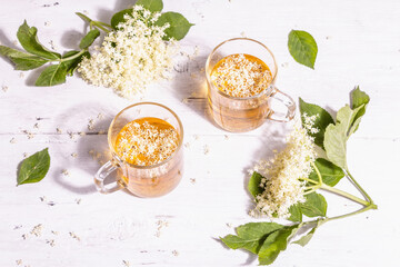 Elderberry flower tea. Refreshing summer drink, healthy lifestyle concept
