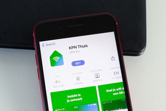 New York, USA - 1 June 2021: KPN Thuis mobile app logo on phone screen, close-up icon, Illustrative Editorial.