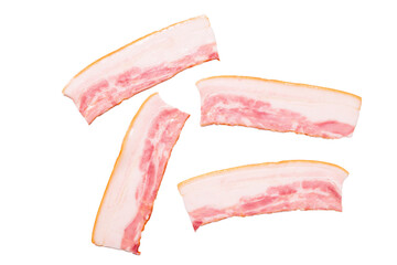 Raw bacon slices isolated on a white background.