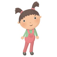 Cute little cartoon girl isolated on white background. Vector illustration.
