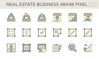 Real estate business vector icon i.e. land, home or house. That residential building, plot of land for development, investment by construction. To registration in title deed for sale, buy. 48x48 pixel