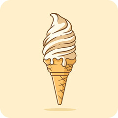Vanilla ice cream on a cone is perfect for summer, vector design and isolated background.