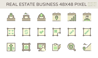 Real estate business vector icon i.e. land, home or house. That residential building, plot of land for development, investment by construction. To registration in title deed for sale, buy. 48x48 pixel