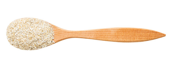 top view of wood spoon with rye bran isolated