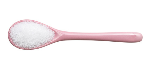 top view of crystalline fructose in ceramic spoon