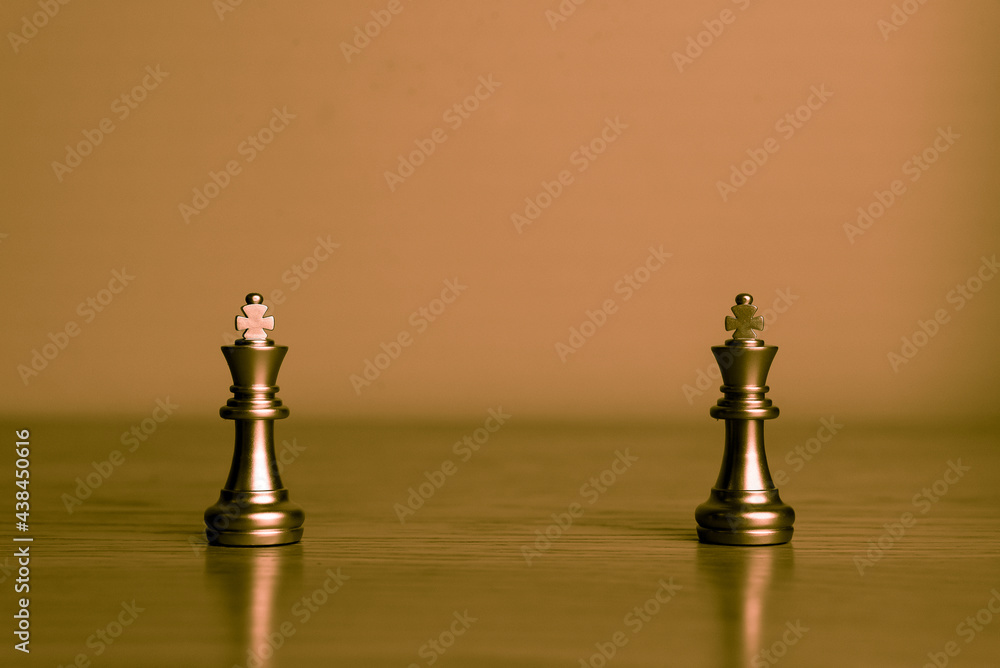 Poster closeup of chess characters on board games. to represent decision making in term of business strateg