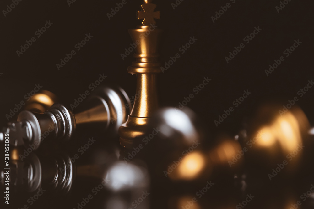 Poster closeup of chess characters on board games. to represent decision making in term of business strateg