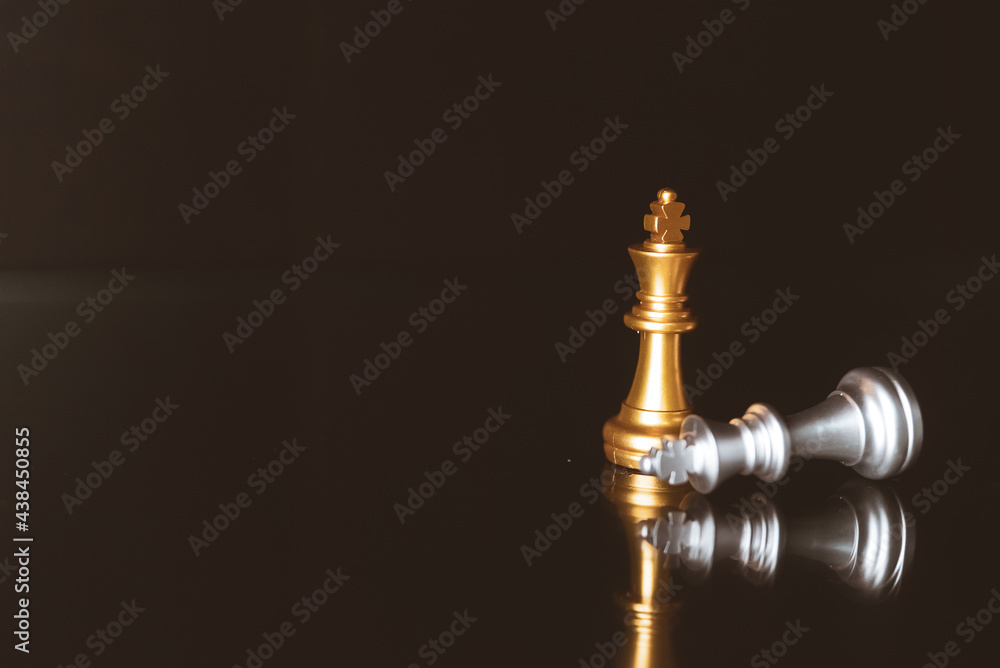 Poster closeup of chess characters on board games. to represent decision making in term of business strateg